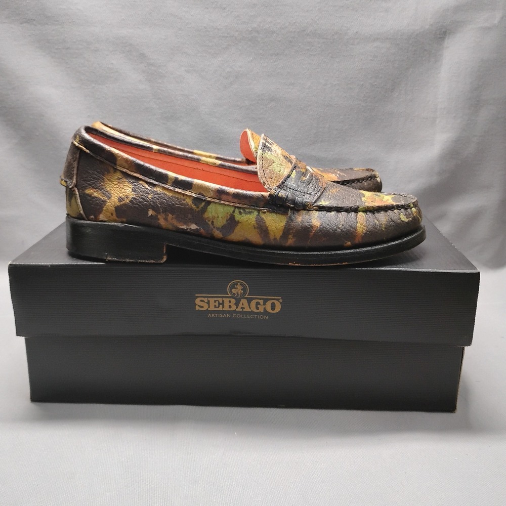 Sebago for Six Degrees Camo Leather Penny Loafers Womens 8.5 B50137